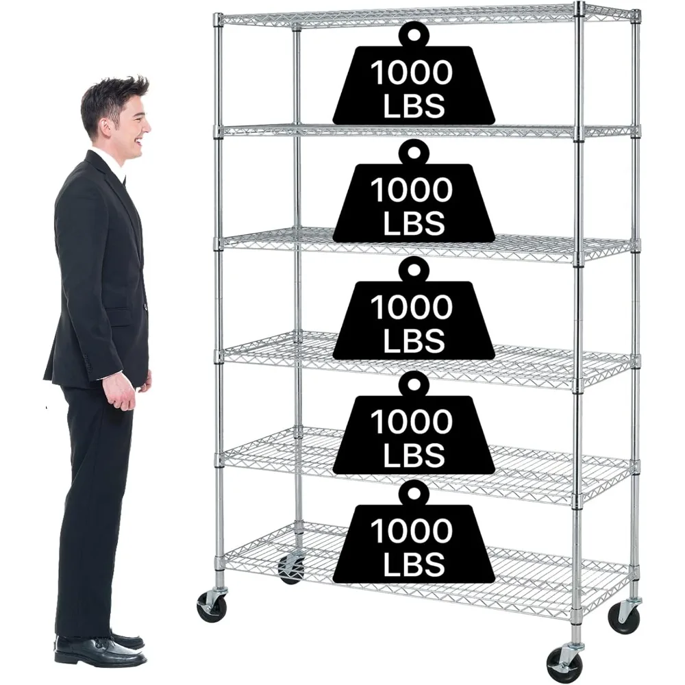 

6 Tier Storage Shelves Metal Wire Shelving Unit with Wheels, 6000LBS Weight Capacity Heavy Duty NSF Height Adjustable