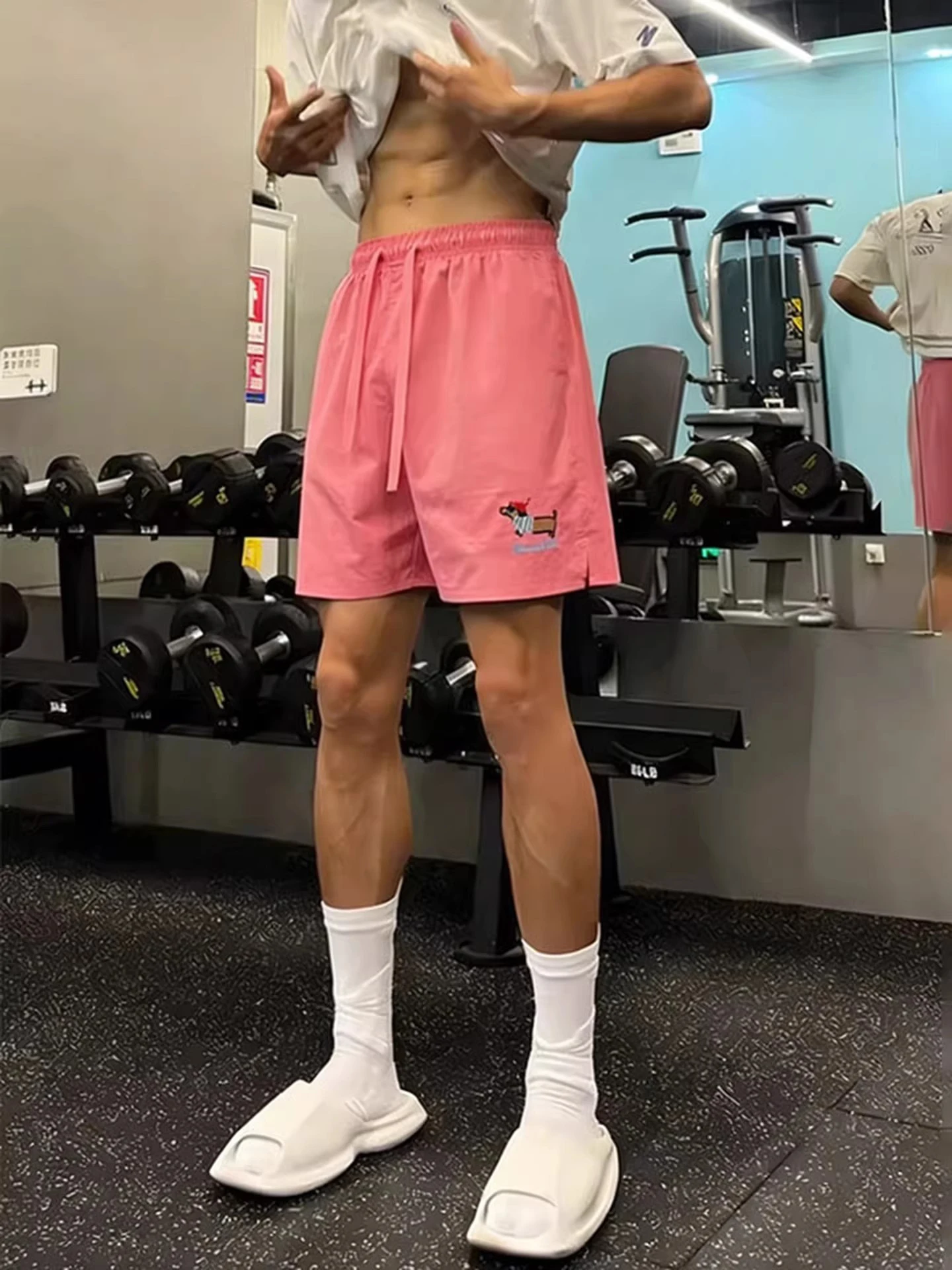 

Qui Dry Fitn orts for Men Breathable Summer Faion Sausage Dog Embroidery Pants Stand Waist ort Length Youthwear