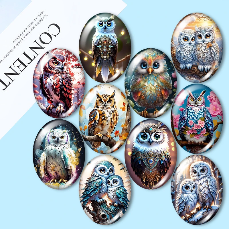 

Merry Christmas owl 10pcs mixed 13x18mm/18x25mm/30x40mm Oval photo glass cabochon demo flat back Making findings