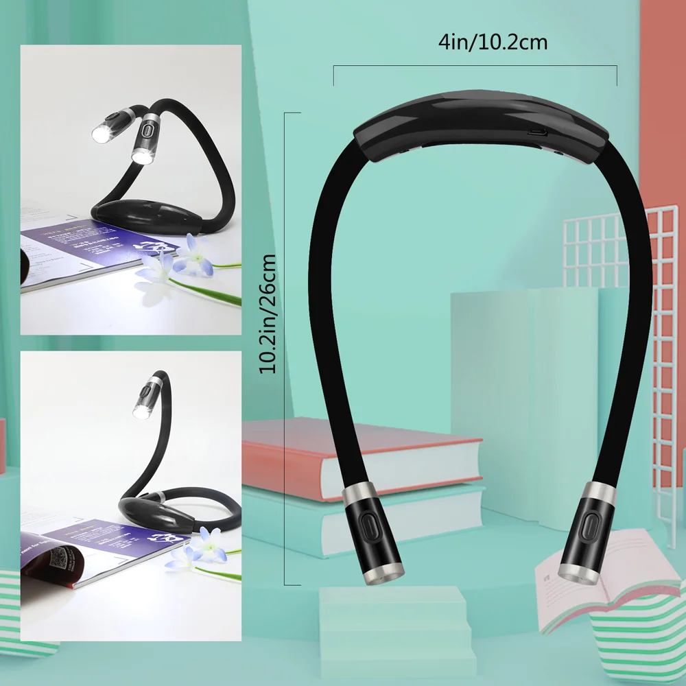 

F2 USB Reading Lamp Night Light Neck Book Light Rechargeable HandsFree Durable LED for Knitting Camping Repairing Work Lighting