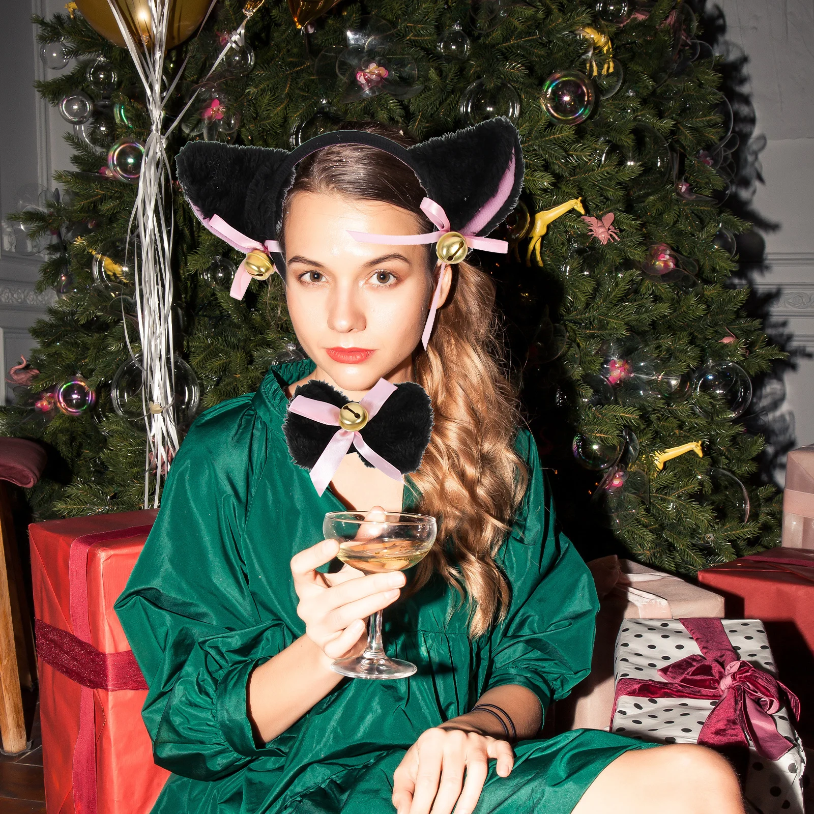 Zestaw Uszy Zwierzęcia Opaska na Głowę i Ogon Kostium dla Dzieci Rekwizyt Dekoracyjny na Urodziny Boże Narodzenie Cosplay Festiwal Opaski do Włosów Ozdobne