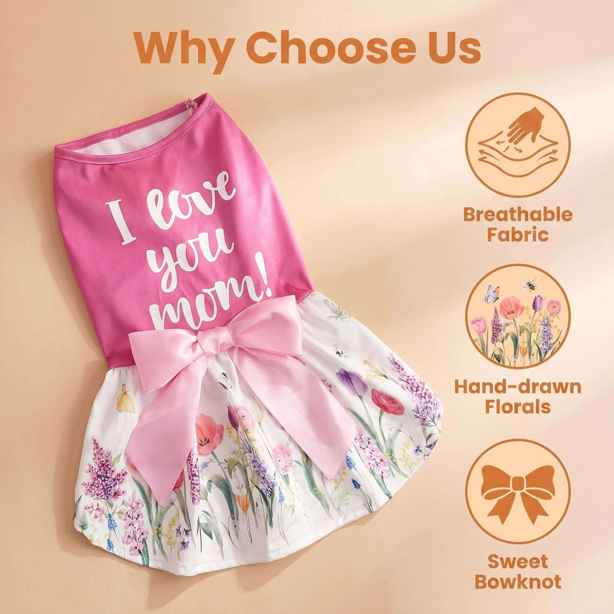 Dog Dress Girl Dog Sleeveless  Clothes Floral Pet Apparel Pink Bowknot Cat Clothing Puppy Dresses Doggy Costume Mothers\' Day
