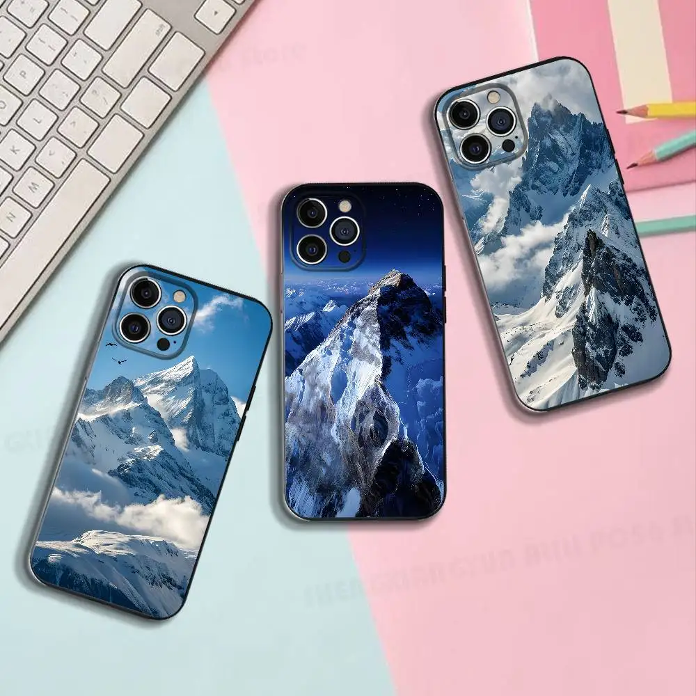 Snow Mountain Scenery Silicone Phone Case For IPhone 17,16,15,14,13,12 X XS Plus Pro Max SE Shockproof Soft Cover