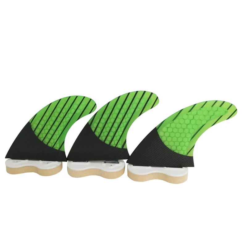 Fiberglass Honeycomb With Carbon UPSURF FCS Surfboard Fin M/L Tri Surf Fin Thruster Double Tabs Green With Black Short Board Fin