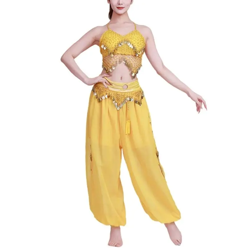 652F Conjunto fantasia dança do ventre com renda, moedas, sutiã, top, lanterna, calças, fantasia Halloween