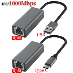 Type C Usb Ethernet Adapter 1000/100Mbps Usb Naar Rj45 Lan Voor Xiaomi Mi Box Nintendo Switch Netwerkkaart Laptop Pc Windows