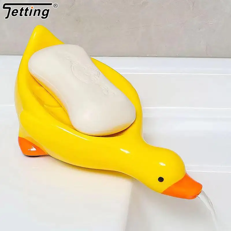 1pc forma de pato amarelo caixa de sabão dos desenhos animados saboneteira drenável titular recipiente sabão saboneteira para bandeja acessórios do banheiro