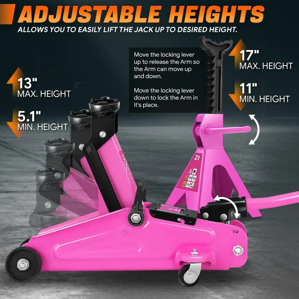 مجموعة عربة ورافعة أرضية هيدروليكية مدمجة بطول 2 طن مع حامل سقاطة باللون الأرجواني، PM-TOL-FJ3P-PR #4