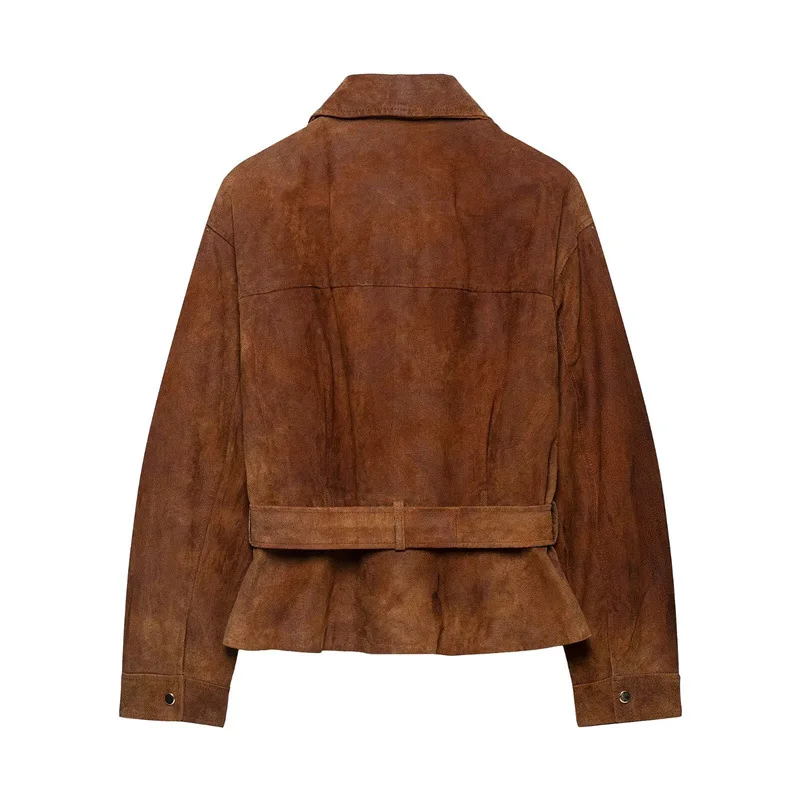 NINE ZAR Women's Pilot Jacket Coat with Collar Pocket Decoration And Belt Long Sleeve Button Style Outerwear for Ladies