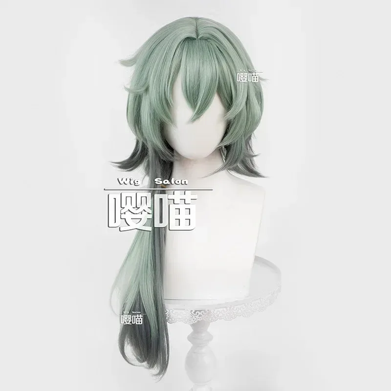 CyHSR Anaxagoras شعر مستعار تأثيري 65 سنتيمتر رمادي أخضر الباروكات أنيمي شعر مستعار تأثيري مقاومة للحرارة الاصطناعية خصلات الشعر المستعار + غطاء شعر مستعار