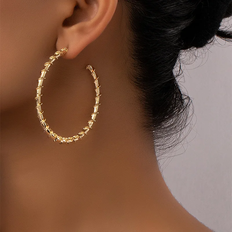 Vintage Exaggerated Spring Hand-wound Round Earrings for Woman Holiday OL Party Fashion Jewelry Ear Accessories CE182