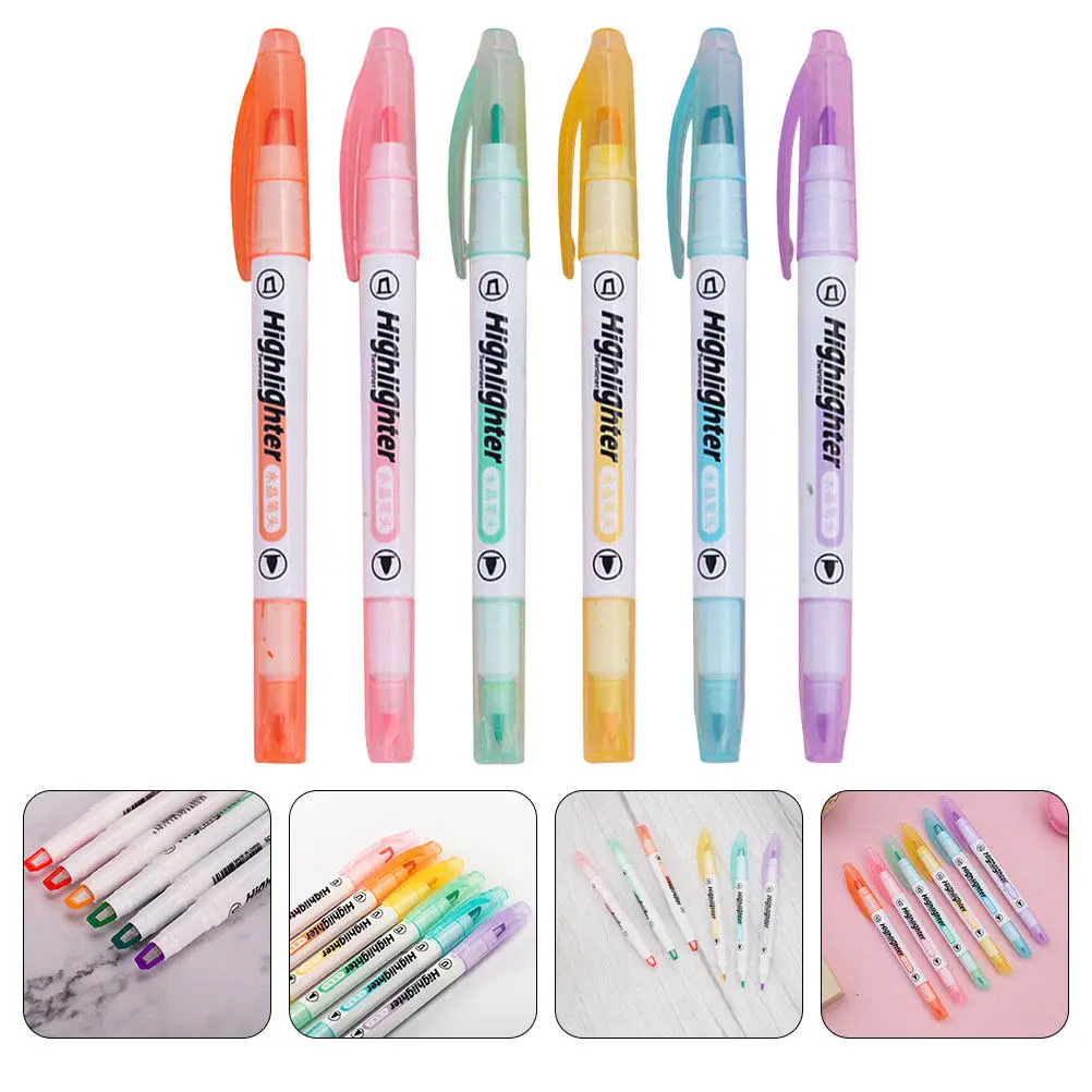 

12Pcs Dual Tip Highlighter Pens Student Markers See Through Window Quick Dry Non Bleed Underlining Annotation School Supplies
