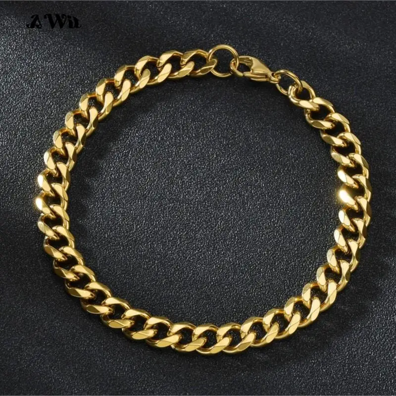 Awit Miniamlist bracciale da uomo gioielli in oro Street Style bracciali a catena cubana in acciaio inossidabile 316L placcato oro 18 carati per