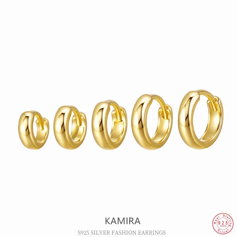 

KAMIRA 925 Sterling Silver Simple Classic Round Glossy Hoop Earrings for Women Gentle Geometric Versatile Jewelry Accessories