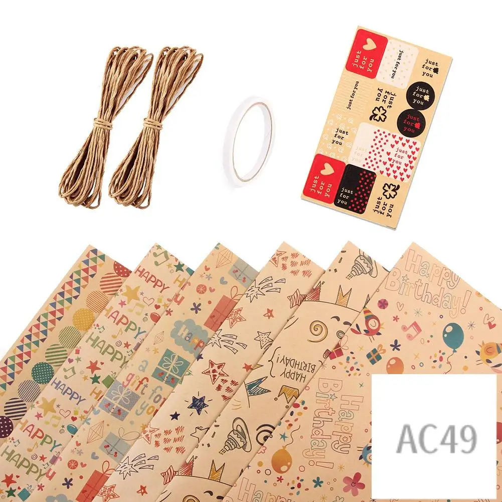 

C9-6 Pcs Wrapping Paper Sheets,Birthday Wrapping Paper Set Festival Gift Wrap Papers,Ribbon Present Gift Wrapping Paper