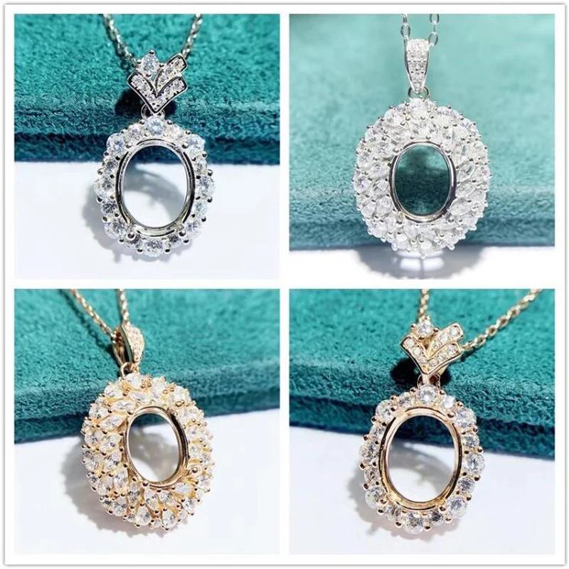 

MeiBaPJ 8mm*10mm Elliptic Stone DIY 925 Silver Holder Fashion Pendant Necklace Empty Setting Fine Wedding Jewelry for Women