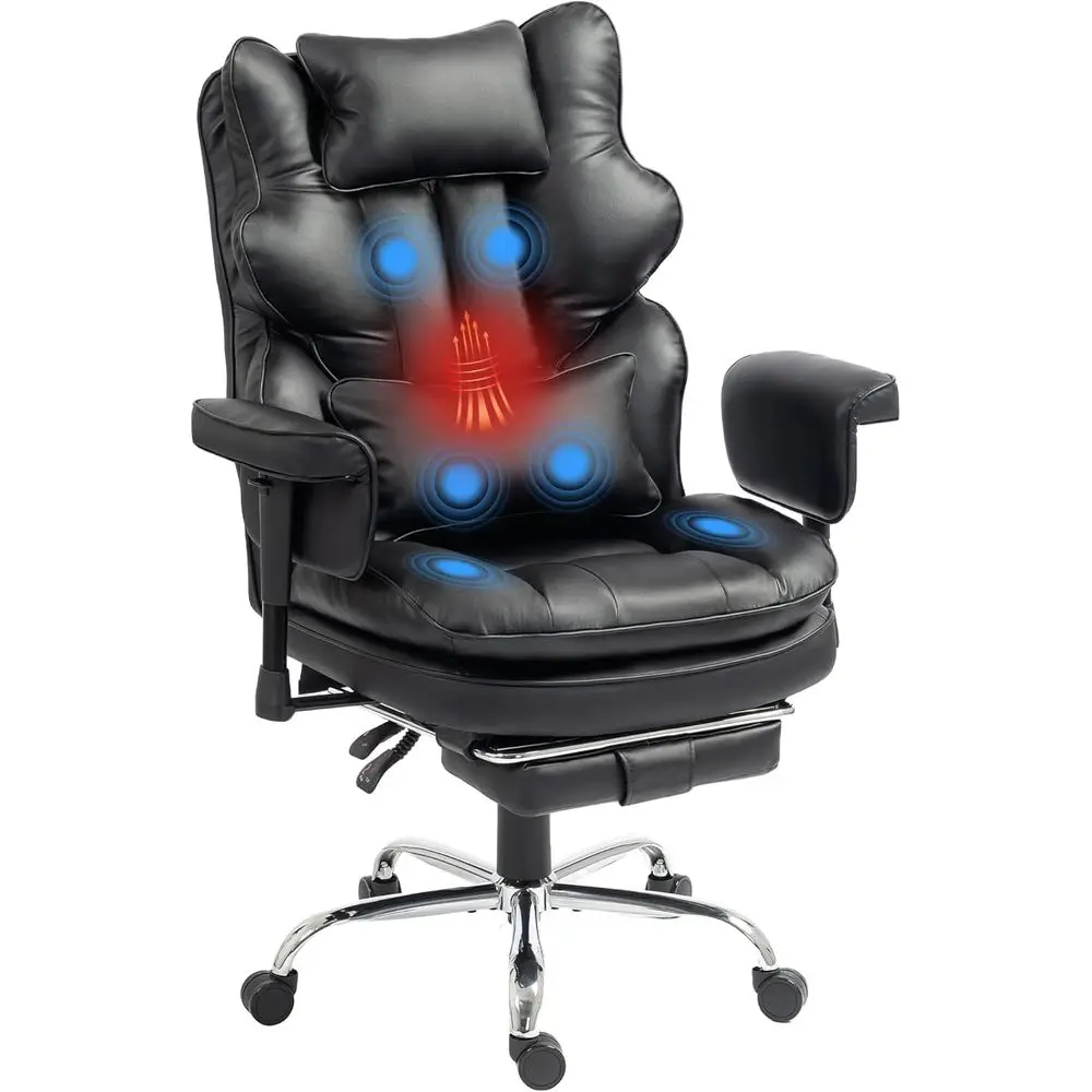 Extra Wide Ergonomic Massage Office Chair with Heat, Double-Layer Spring Cushion, High Back Recline, Adjustable Armrests & Footr