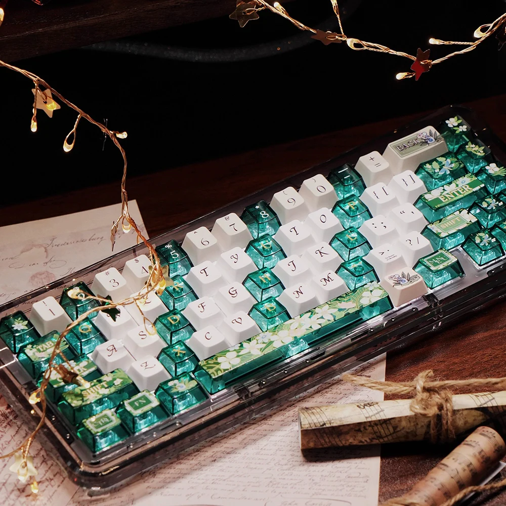 Simple Ode To Spring Keycaps Creative Green PBT/PC Sublimation DIY Mechanical Keyboard Keycap Adaptation 60/61/68/75/87/99/104