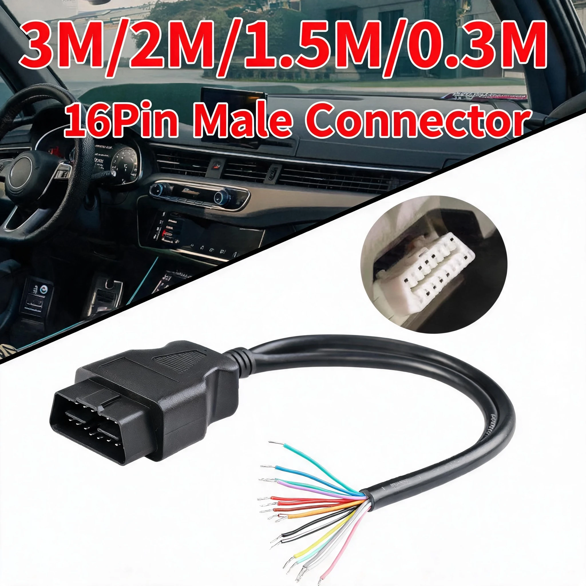 

OBD II Car Extension Cable 3/2/1.5/0.3 Meters 16PIN Male To Female Connector For Auto ELM327 OBD2 Connector Interface