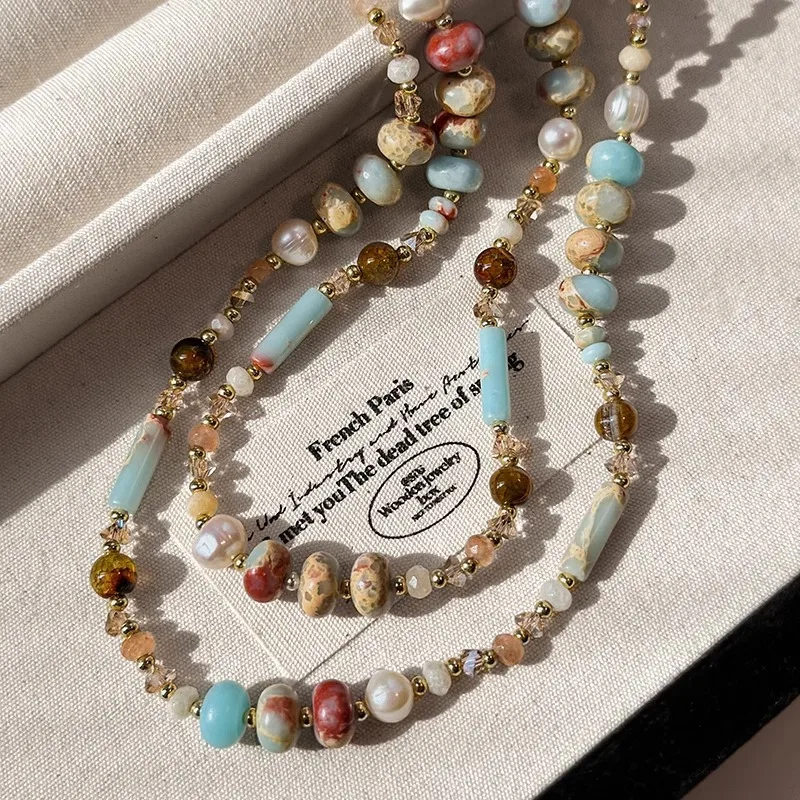 Emperor Stone Colored Glazed Freshwater Pearl Necklace, Minority Ethnic Style Retro Clavicle Chain Beads, Dopamine Accessories