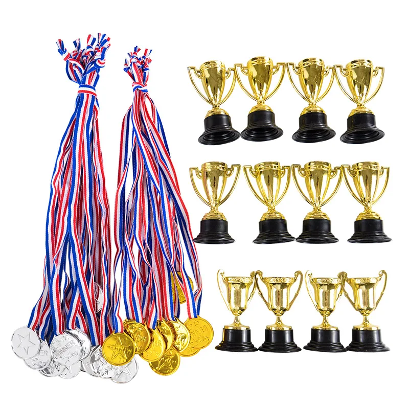 10Pcs Plastic Gold Winners Medals Children Game Sports Theme Style Winner Awards Toy Photo Props Kids Birthday Party Gift