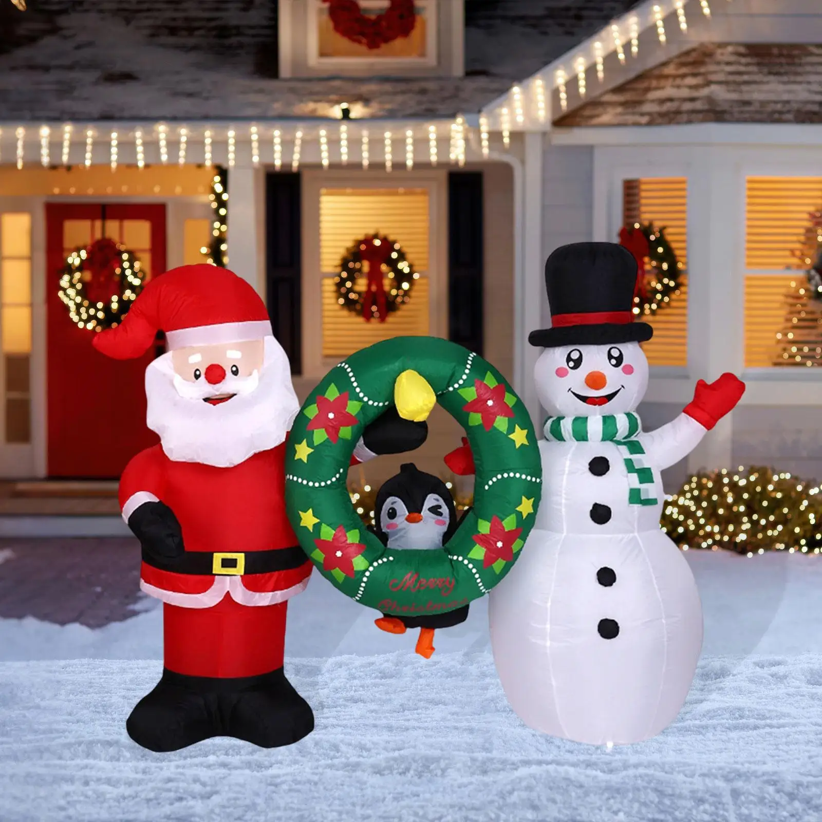 

Christmas Decorations Outdoor Inflatable Santa Penguin Snowman LED Light Up Yard Display for Holiday Lawn