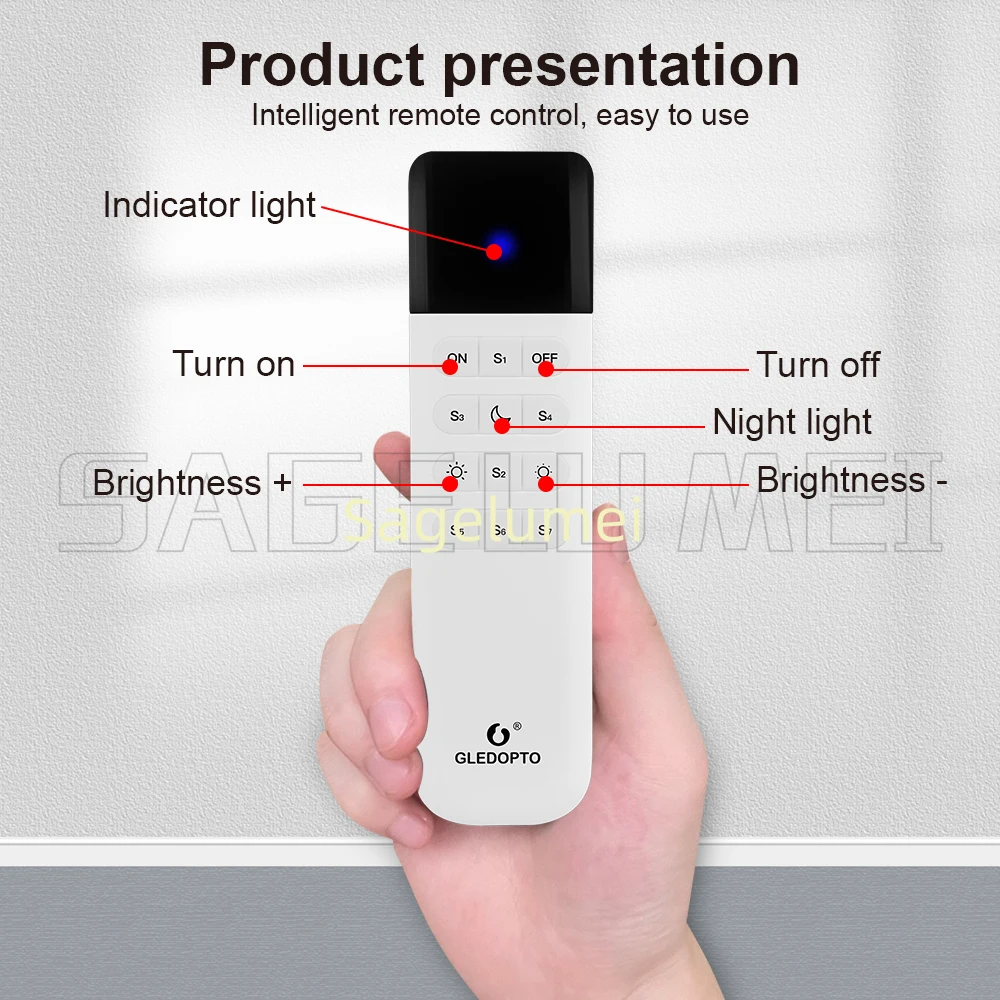 WLED Remote GLEDOPTO Control ESP Now 7 Group Preset Scenes 2.4GHz WiFi Wireless 50M Distance On OFF Dimmable Brightness Adjust