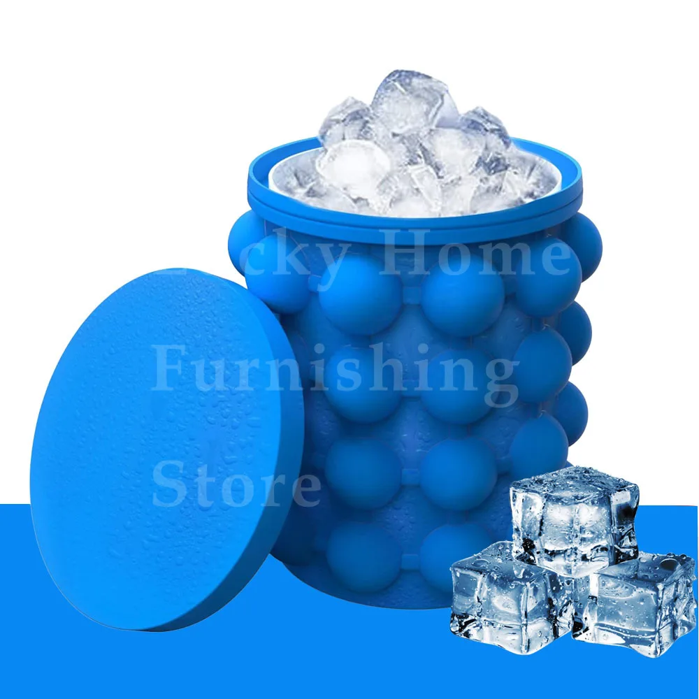 2-in-1 Silicone Ice Bucket & Cube Tray, Portable Freeze Mold for Whiskey Beer, Cabinet Space Saving Bar Home Party Kitchen Tool