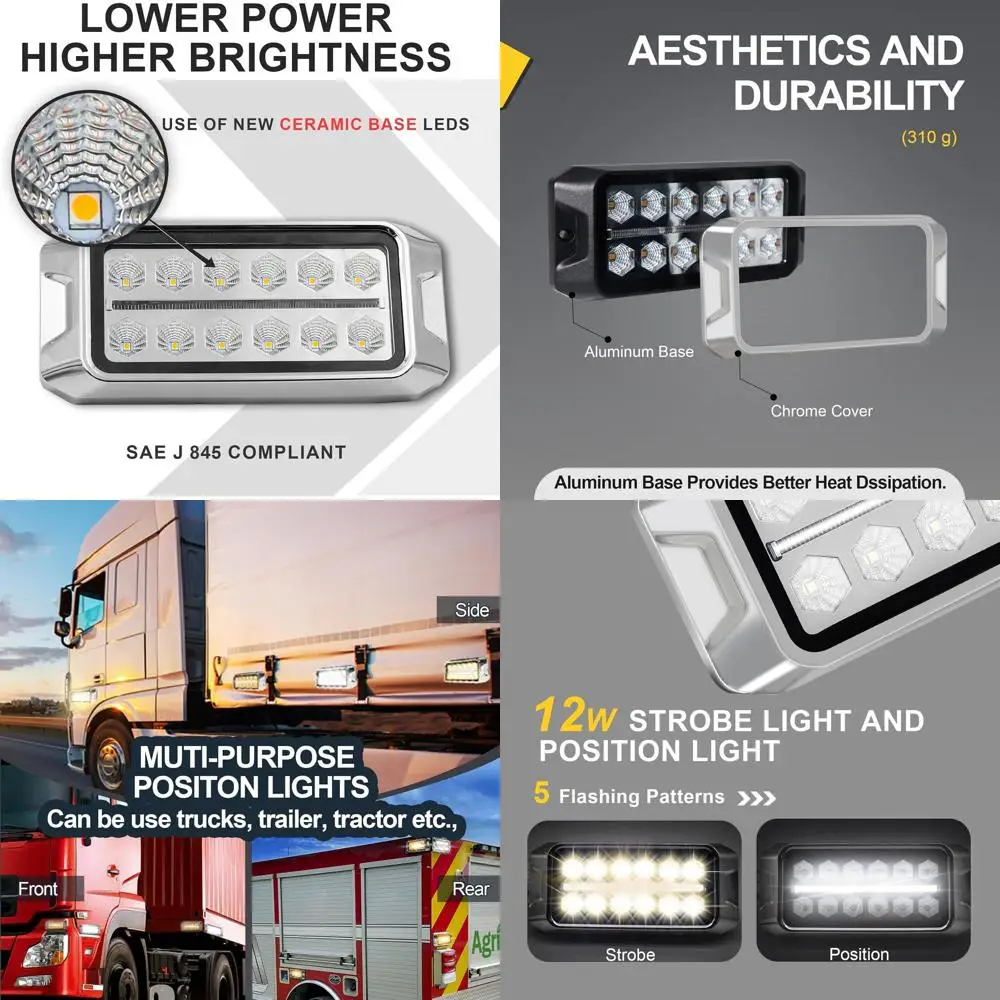

12W Dual Amber Strobe Lights with White Positioning, LED Emergency Vehicle Lights for Construction, Rescue, and Ambulance