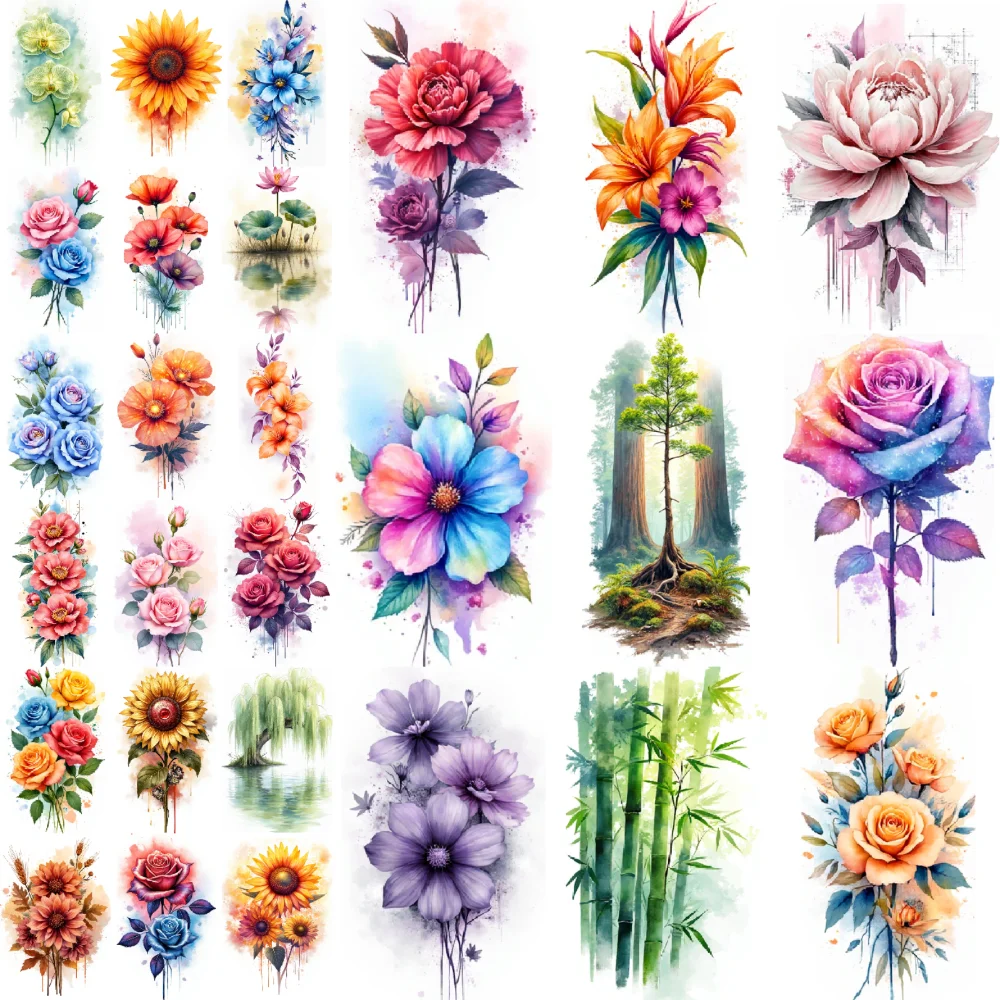 

9pcs Temporary Tattoo Watercolor Vibrant Wildflowers Floral Tattoo Colorful Blossoms For Ladies Children Arms