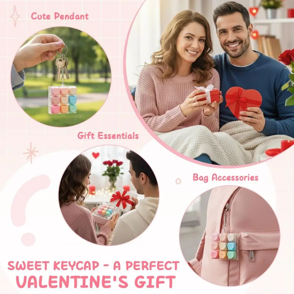 

Relaxing DIY Keyboard Fidget Keychain Keycap Keys Button Clicker 9Keys Heart Shape Finger Keyboard Cap Relief Stress