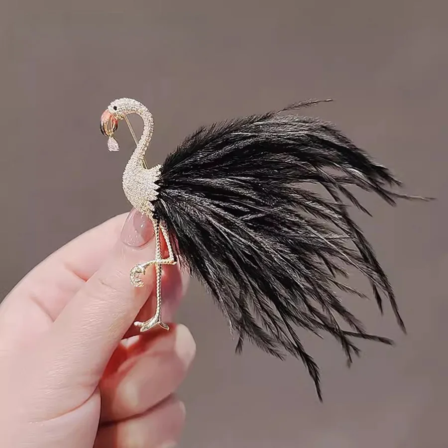 Elegant Women Girls Fashion Feather Flamingo Badges Pin Exqusitie Korean Style Unisex Animal Classic Brooch Jewelry