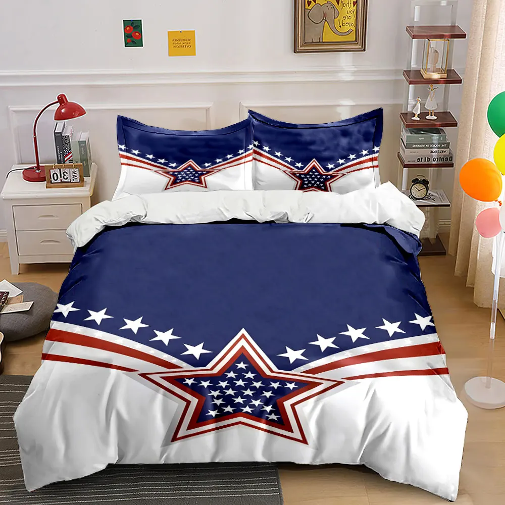 American Star-Spangled Banner Design Duvet Cover Set with 3D Printing Design Soft Polyester Bedding Set All-Season Comfort