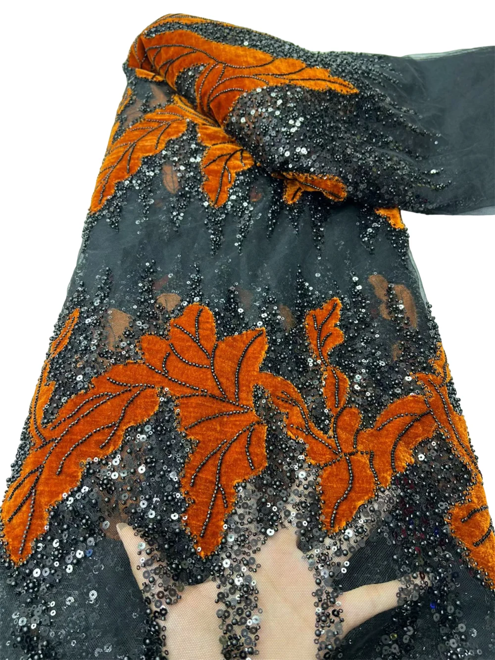 

Luxury Flocking African Velvet Lace Tulle Fabric Beaded Embroidery French Sequin For Women's Dresses Wedding Gowns 2026 Style 38