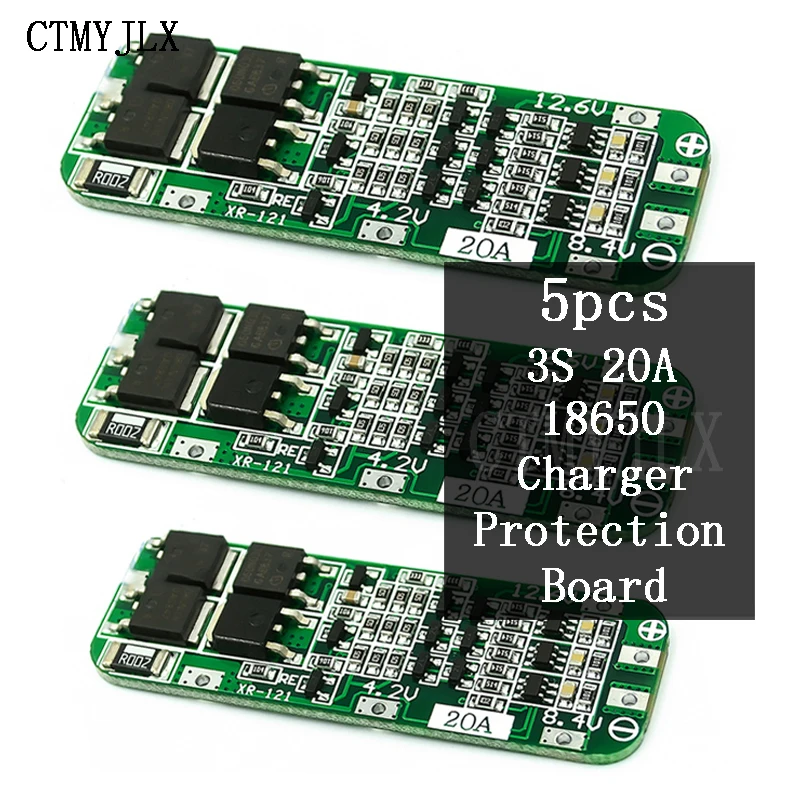 Batterie Lithium-ion 3 S 20a, 5 pièces, Module de carte de Protection BMS PCB 18650 V, chargeur 12.6