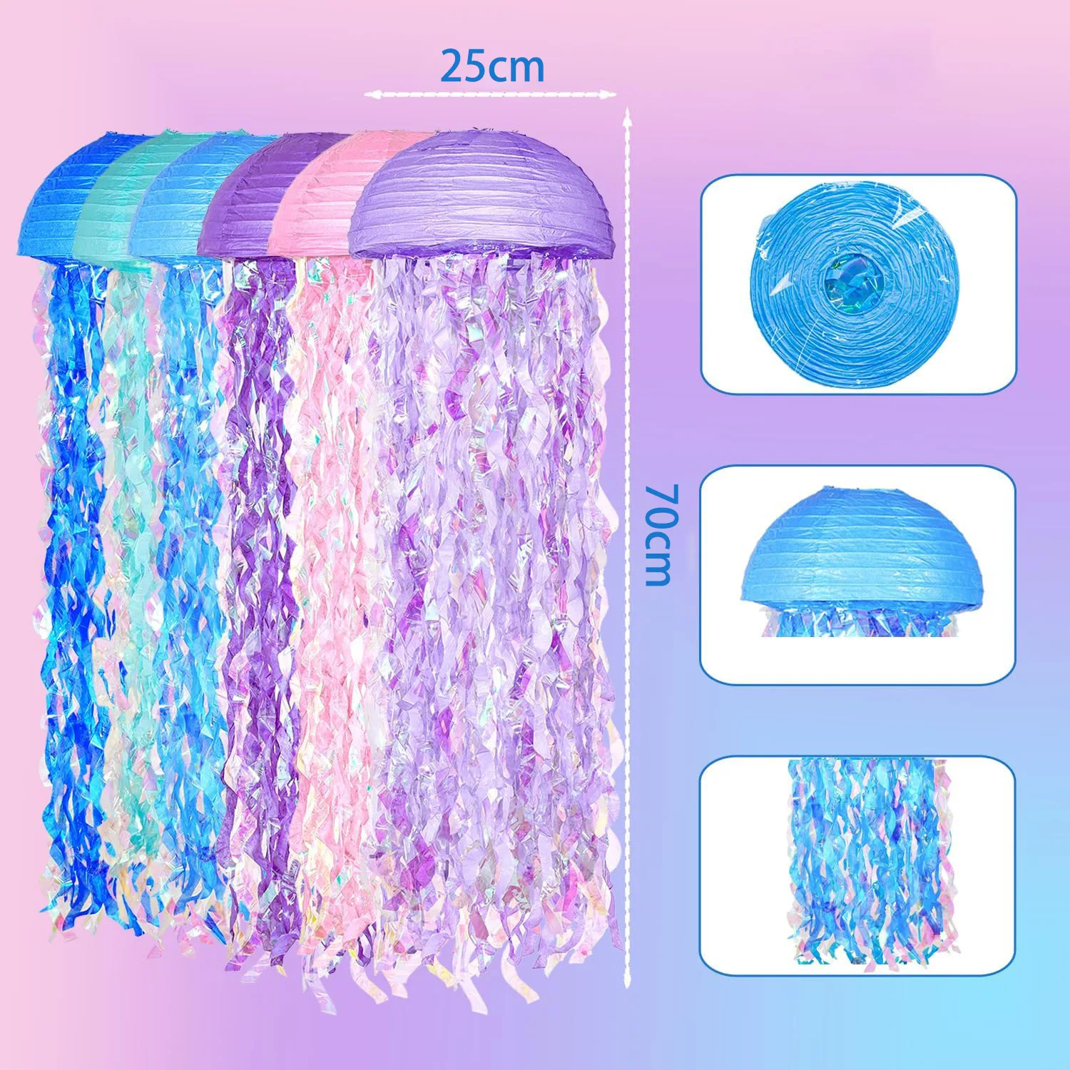 1/3/6pcs Colorful Jellyfish Hanging Lantern For Mermaid Theme Party Under The Sea Ocean Birthday Wedding Party Decorations view 2