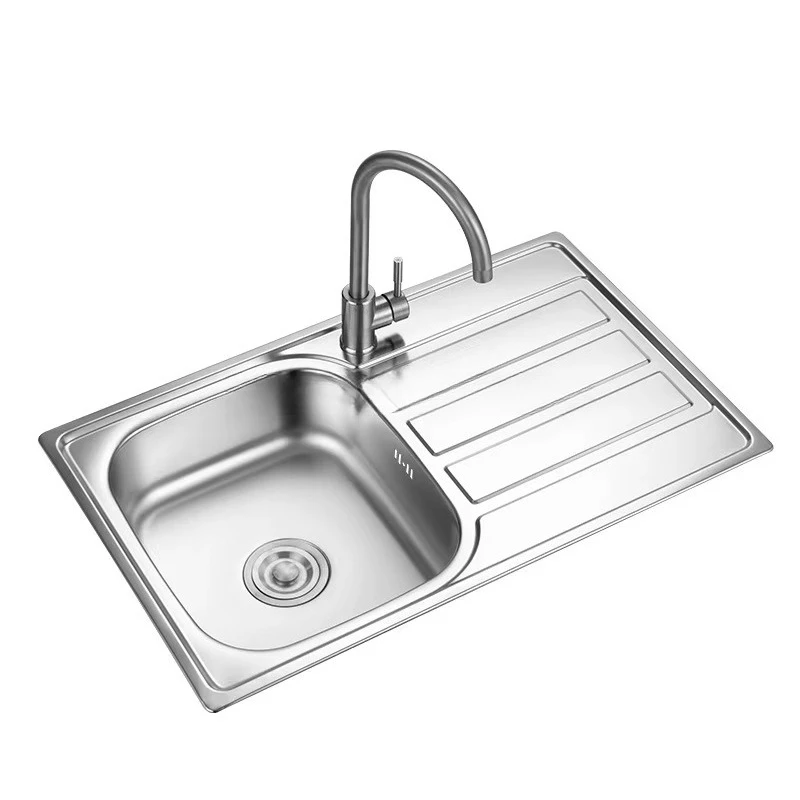 High Quality 304 201 Stretch Groove Stainless Steel Scratch Resistant Kitchen Sink with Faucet Stainless Steel Manufacturer
