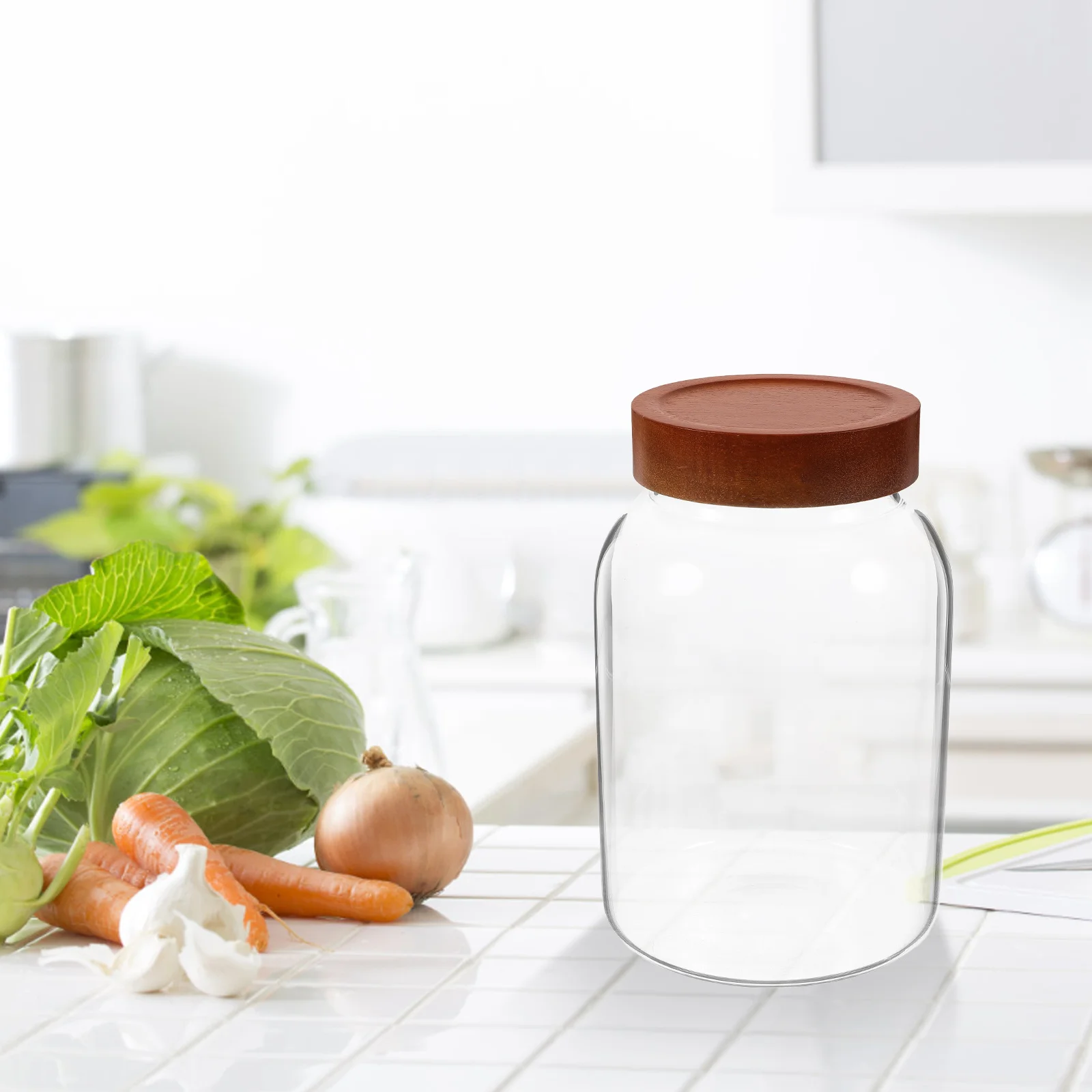 جرة تخزين محكمة الغلق من الزجاج البورسليكات العالي، غطاء خشبي، حاوية طعام متعددة الأغراض لاستخدام المطبخ في حبوب البن والشاي والدقيق