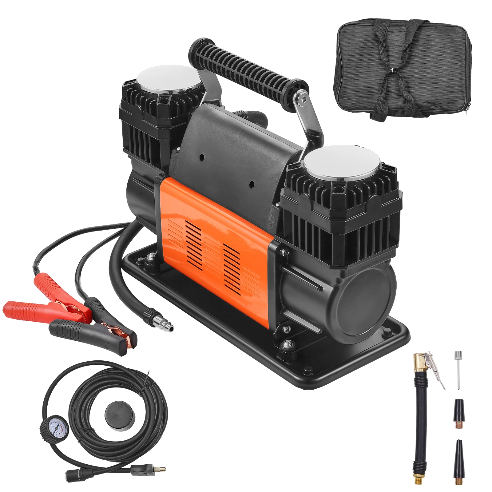 SucceBuy Bandenpompcompressor 6-10 CFM Zware luchtcompressor Dubbele cilinder 150PSI Luchtpomp met adapters voor vrachtwagens Auto - afbeelding 2