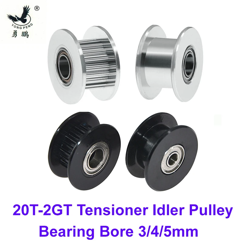 

2GT 20 Teeth Synchronous Tensioner Wheel Idler Pulley Bore 3/4/5mm with Bearing for GT2 Timing belt Width 6/10mm 20teeth 20T 3D