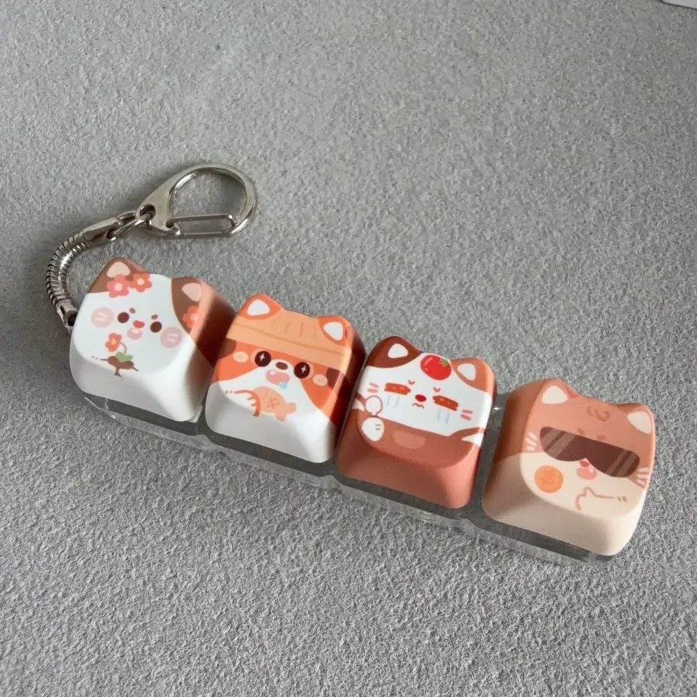 Finger-Tip Pressing Button Cat Fidget Clicker Keychain Cute Cat 4-Key Keycap Keychain Kawaii Creative