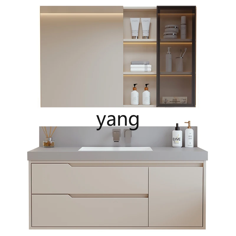

LH Oak Lacquer Bathroom Cabinet Set with Seamless Ceramic Basin and Wall-Mounted Basin Cabinet