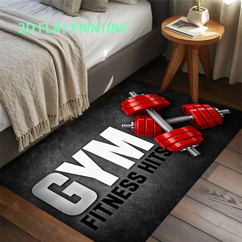 Gym Fitness Dumbbell Doormat, Red Weight Lifting Rug, Home Workout Floor Mat, Non-Slip Entryway Carpet, Sports Man Cave Decor