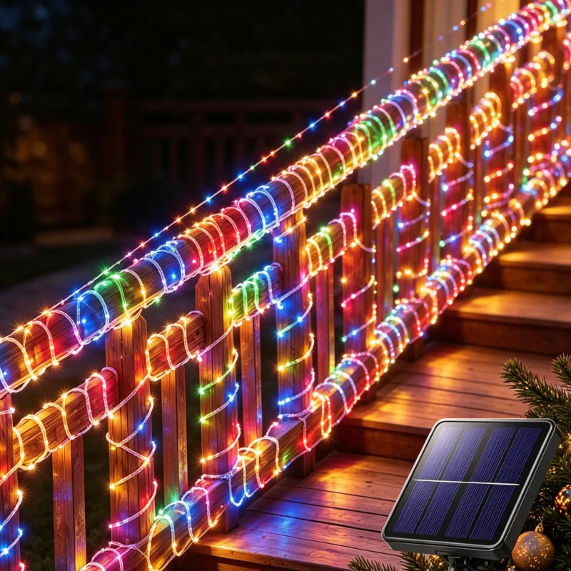 Solar Rope Tube String Lights 8 Modes Waterproof Flexible LED Fairy Garland Lamp for Garden Patio Yard Fence Wedding Christmas P