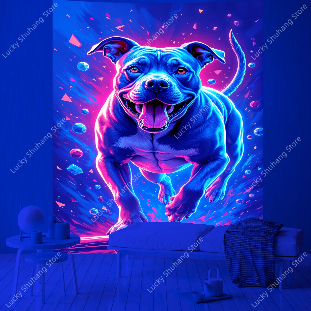 Cosmic Canine UV Tapestry Galaxy Dog Wall Art with Starry Night Design for Bedroom Living Room Decor Space Themed Home Textile