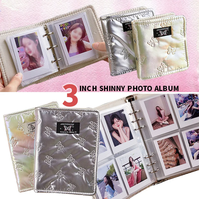 3 Inch Photocard Binder Kpop Album Shinny Bow Idol Mini Idol Pictures Storage Case Collect Book Kpop Card Binder School Supplies