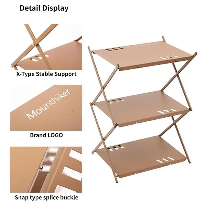 

Portable Camping Foldable Shelf Rack 3 Tier Heavy Duty Storage Table Folding Metal Organizer Shelves Rack Picnic BBQ Storage