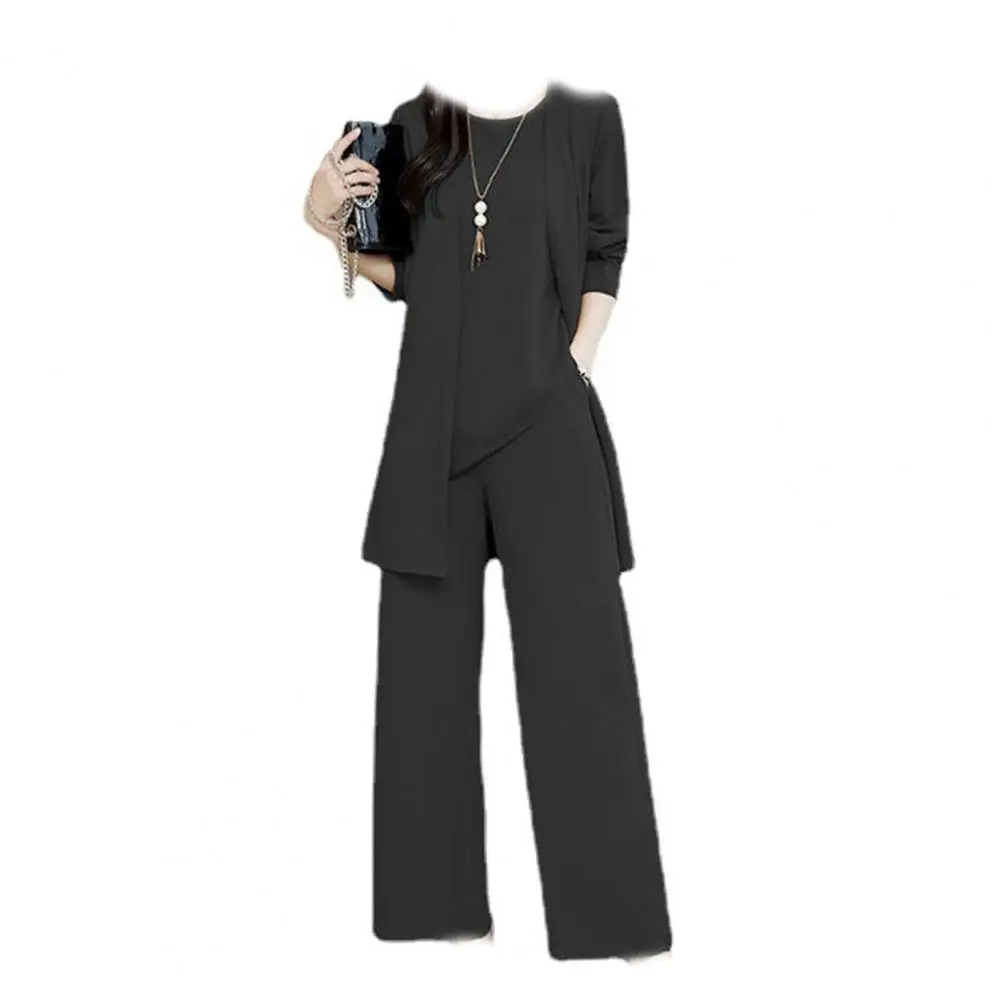 3Pcs/Set Fashion Elegant Outfit Comfortable Loose Outfit O-neck Tank Tops Wide Leg Pants Mid-length Coat Set Dressing Up