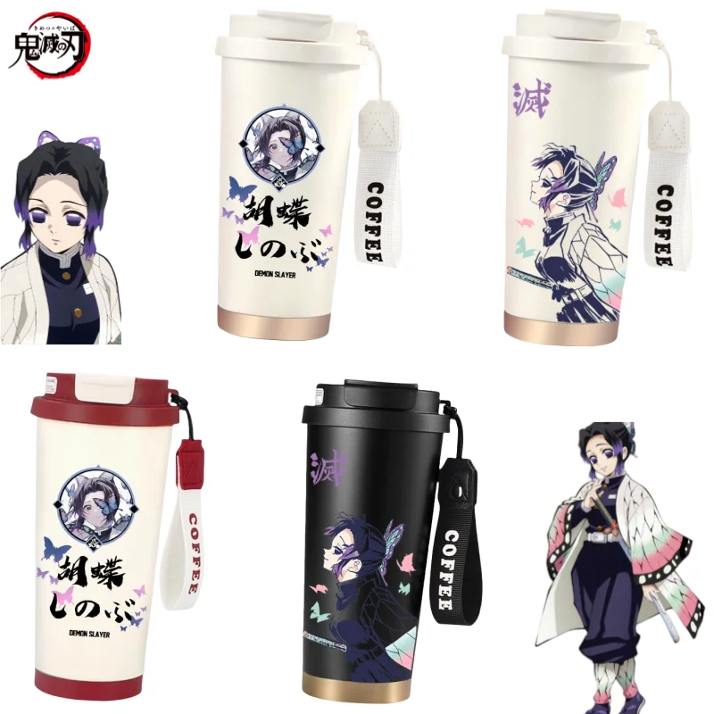 Demon Slayer Kochou Shinobu creativo personalizado dibujos animados de acero inoxidable doble boca para beber taza térmica de gran capacidad regalo