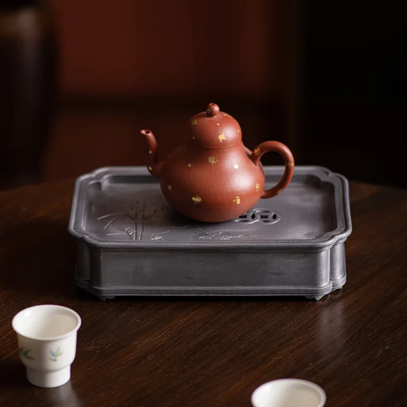 600ml Rectangular Tin Tea Pot Holder/Tea Tray/Tea Set with Patterns, Japanese Classical Style, for Storing Tea Water, for Home
